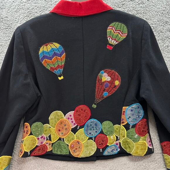 Vintage Anage Women's Small Jacket Hot Air Balloon Design Embroidered Sequins - Picture 8 of 13